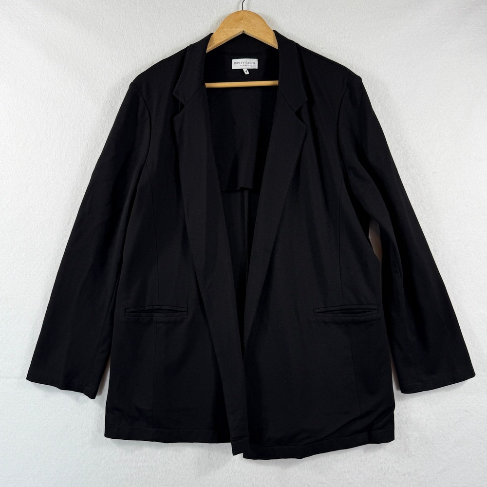 Ripley Rader Blazer Womens 4 Black Open Front Ponte Knit Professional Minimalist